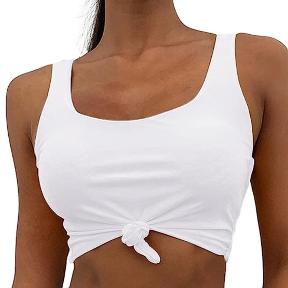 NWT ZAFUL Green & White sz 6 High Waisted Scoop Knotted Two Pieces Tankini Set